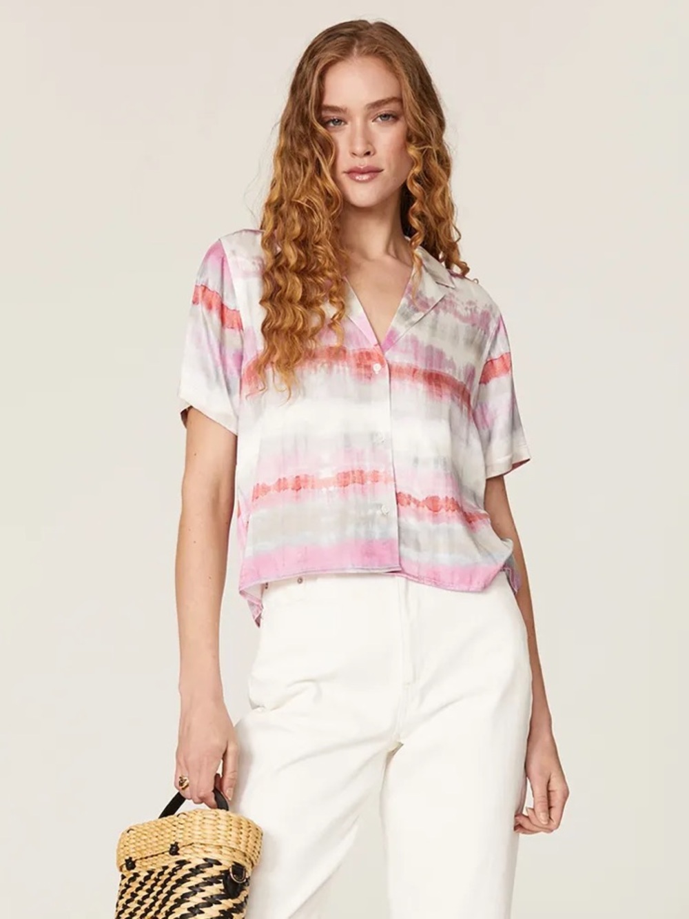 Rails Pink and Coral Watercolor Stripe Button-Down Top